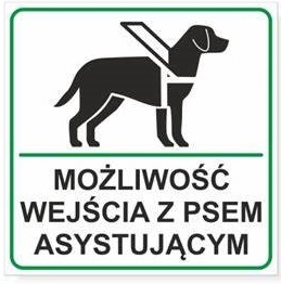 Piktogram pies asystujący, napis możliwość wejścia z psem asystującym