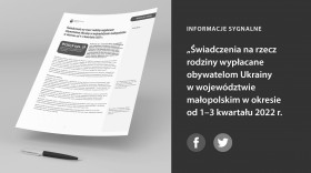 Świadczenia na rzecz rodziny wypłacane obywatelom Ukrainy w województwie małopolskim w okresie od 1–3 kwartału 2022 r.