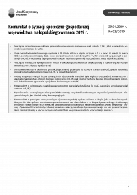 Komunikat o sytuacji społeczno-gospodarczej województwa małopolskiego w marcu 2019 r.