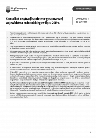 Komunikat o sytuacji społeczno-gospodarczej województwa małopolskiego w lipcu 2019 r.